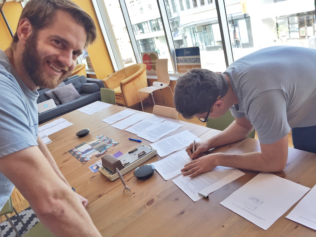 Contract signing day with my co-founder Andrew